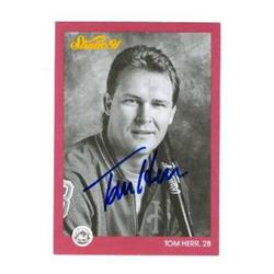 585536 Tommy Herr Autographed Baseball Card - New York Mets 1991 Leaf Studio - No.205