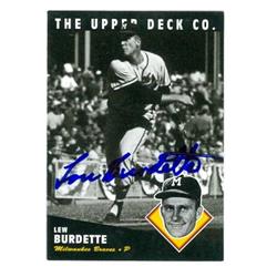 585654 Lew Burdette Autographed Baseball Card - Milwaukee Braves 1994 Upper Deck - No.92 All Time Heroes Bat