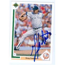 585984 Greg Cadaret Autographed Baseball Card - New York Yankees 1991 Upper Deck - No.343