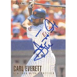 586756 Carl Everett Autographed Baseball Card - New York Mets SC 1996 Fleer - No.477