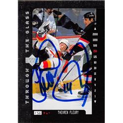 619933 Theo Fleury Autographed Hockey Card - Calgary Flames 1996 Upper Deck Through The Glass - No.208