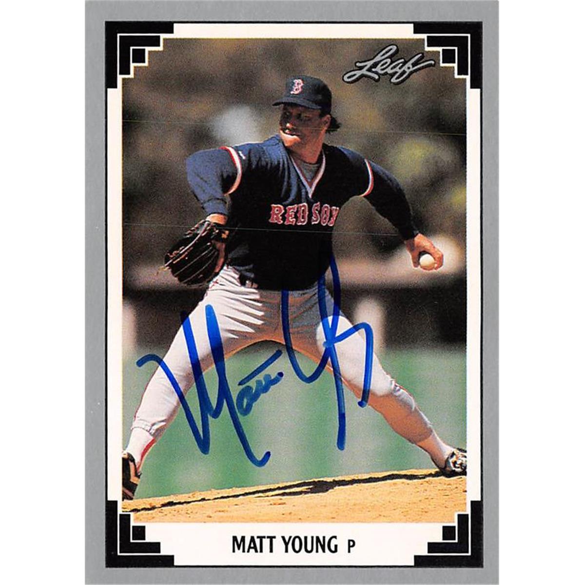 621897 Matt Young Autographed Baseball Card - Boston Red Sox 1991 Leaf - No.215