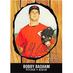 622103 Bobby Basham Autographed Baseball Card - Cincinnati Reds 2003 Bowman Heritage 1st Year Rookie - No.218 Ballpoint
