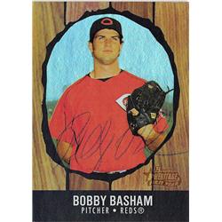 622106 Bobby Basham Autographed Baseball Card - Cincinnati Reds 2003 Bowman Heritage 1st Year Rookie Refractor - No.218 Ballpoint