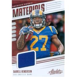 627265 Darrell Henderson Player Worn Jersey Patch Football Card - Los Angeles Rams 2019 Panini Absolute Rookie Materials - No.RM9