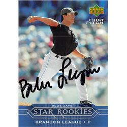 637563 Brandon League Autographed Baseball Card - Toronto Blue Jays 2005 Upper Deck First Pitch Star Rookies - No.314