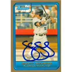 637845 Scott Cousins Autographed Baseball Card - Florida Marlins 2006 Bowman 1st Gold Rookie Thick - No.DP56