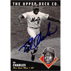 637918 Ed Charles Autographed Baseball Card - New York Mets 1994 Upper Deck Heroes - No.62