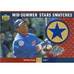583183 Sammy Sosa Player Worn Jersey Patch Baseball Card - Chicago Cubs, 67 2002 Upper Deck All Star Swatches - No.MSSS