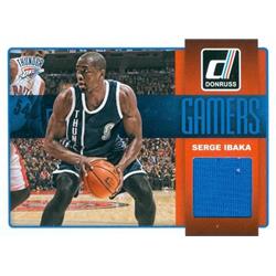 583294 Serge Ibaka Player Worn Jersey Patch Basketball Card - Oklahoma City Thunder 2015 Panini Donruss Gamers - No.22