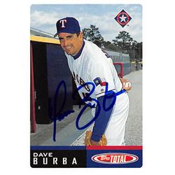 190012 Dave Burba Autographed Baseball Card - Texas Rangers, FT 2002 Topps Total - No.154