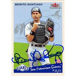 622861 Benito Santiago Autographed Baseball Card - San Diego Padres 2002 Fleer Tradition - No.103