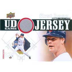Justin Morneau Player Worn Jersey Patch Baseball Card - Minnesota Twins 2010 Upper Deck UD Game - No.UDGJJU