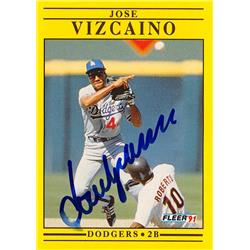 639356 Jose Vizcaino Autographed Baseball Card - Los Angeles Dodgers 1991 Fleer - No.223 Smudged