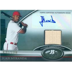 649929 Juan Miranda Autographed Player Used Bat Patch Baseball Card - Arizona Diamondbacks 2011 Bowman Platinum Refractor - No.BARJMI