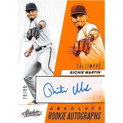 650165 Richie Martin Autographed Baseball Card - Baltimore Orioles, Florida Gators 2019 Panini Absolute Rookie - No.ARARM LE 70-99