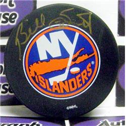 650761 Billy Smith Autographed Hockey Puck - New York Islanders T2 with display cube