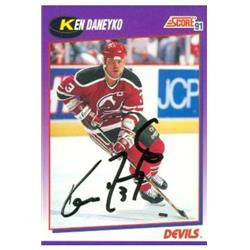 584614 Ken Daneyko Autographed Hockey Card - New Jersey Devils Stanley Cup Hero 1991 Score - No.46