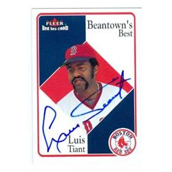 585577 Luis Tiant Autographed Baseball Card - Boston Red Sox 2001 Fleer Red Sox 100th Beantowns Best - No.92
