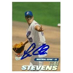 586300 Lee Stevens Autographed Baseball Card - Montreal Expos 2000 Fleer Ultra - No.100