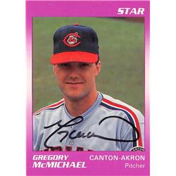 587154 Greg McMichael Autographed Baseball Card - Canton Akron Indians 67 1990 Star - No.11 Minor League