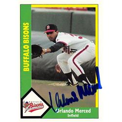 618502 Orlando Merced Autographed Baseball Card - Buffalo Bisons, Pirates 1990 CMC Minor League Rookie - No.18