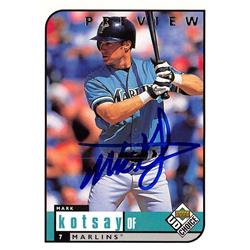 618941 Mark Kotsay Autographed Baseball Card - Florida Marlins, SC 1999 Upper Deck Preview - No.88