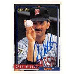 619155 Carl Willis Autographed Baseball Card - Minnesota Twins 1992 O Pee Chee - No.393