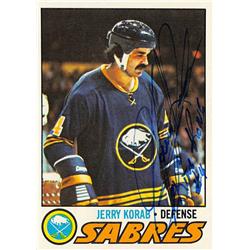 Jerry Korab autographed hockey card (Buffalo Sabres) 1977 Topps #128 King Kong - Hockey Slabbed Autographed Cards