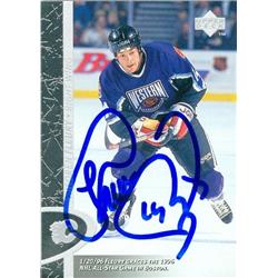 619924 Theo Fleury Autographed Hockey Card - Calgary Flames, SC 1996 Upper Deck All Star - No.22
