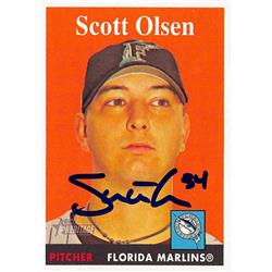626498 Scott Olsen Autographed Baseball Card - Florida Marlins 2007 Topps Heritage - No.385