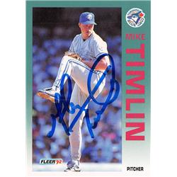 637485 Mike Timlin Autographed Baseball Card - Toronto Blue Jays 1992 Fleer - No.343
