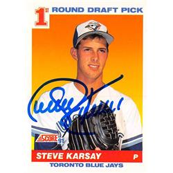637638 Steve Karsay Autographed Baseball Card - Toronto Blue Jays 1991 Score Draft Pick Rookie - No.675