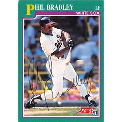 637737 Phil Bradley Autographed Baseball Card - Chicago White Sox 1991 Score - No.560 Ballpoint