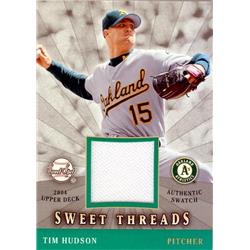 639029 Tim Hudson Player Worn Jersey Patch Baseball Card - Oakland Athletics 2004 Upper Deck Sweet Spot Threads - No.STSTH
