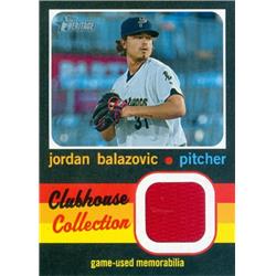 Jordan Balazovic Player Worn Jersey Patch Baseball Card - Minnesota Twins, Pensacola Blue Wahoos 2020 Topps Heritage Clubhouse Rookie - No.CCRBZ