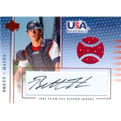 649988 Brett Hayes Autographed Player Worn Jersey Patch Baseball Card - Team USA, Nevada Wolfpack 2005 Upper Deck Rookie - No.USAJ22