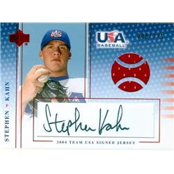 649996 Stephen Kahn Autographed Player Worn Jersey Patch Baseball Card - Team USA, Loyola Marymount 2005 Upper Deck Rookie - No.USAJ38