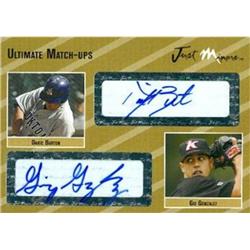 650132 Gio Gonzalez Daric Barton Autographed Baseball Card - Oakland Athletics 2005 Just Minors - No.GB1 Rookie