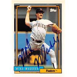 650143 Mike Maddux Autographed Baseball Card - San Diego Padres P 1992 Topps - No.438