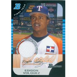 583482 Edison Volquez Player Worn Jersey Patch Baseball Card - Texas Rangers - 2005 Bowman Rookie First Year Futures Game No.BDP134