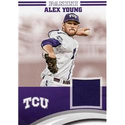 653582 Alex Young Player Worn Jersey Patch Baseball Card - Tcu Horned Frogs - 2016 Panini Team Collection No.AYTCU