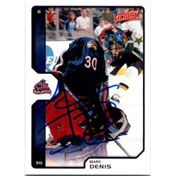 Marc Denis Autographed Hockey Card - Columbus Blue Jackets, FT - 2002 Upper Deck Victory No.60