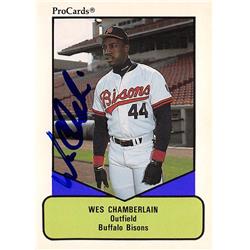 618560 Wes Chamberlain Autographed Baseball Card - Las Vegas Stars, San Diego Padres - 1990 Procards Minor League Rookie No.501