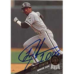 Lance Johnson autographed baseball card (Chicago White Sox, SC) 1993 Leaf #373 - MLB Autographed Baseball Cards