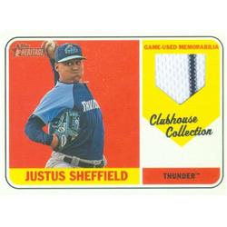 Justus Sheffield Player Worn Jersey Patch Baseball Card - Trenton Thunder, Seattle Mariners - 2018 Topps Heritage Clubhouse Collection No.CCRJS -  Autograph Warehouse, 639109