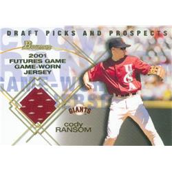 639177 Cody Ranson Player Worn Jersey Patch Baseball Card - San Francisco Giants - 2001 Bowman Draft Prospects Rookie No.FGRCD