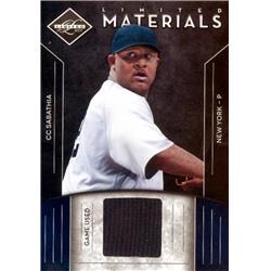 CC Sabathia player worn jersey patch baseball card (New York Yankees) 2012 Panini Limited Materials #3 LE of 499 - MLB Game Used Jerseys