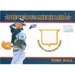 649904 Toby Hall Player Worn Jersey Patch Baseball Card - Tampa Bay Rays - 2003 Topps Bazooka No.PATHA