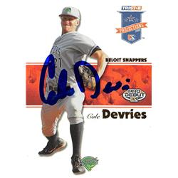 650221 Cole Devries Autographed Baseball Card - Beloit Snappers - 2008 Tristar Pro Debut Rookie Refractor No.104